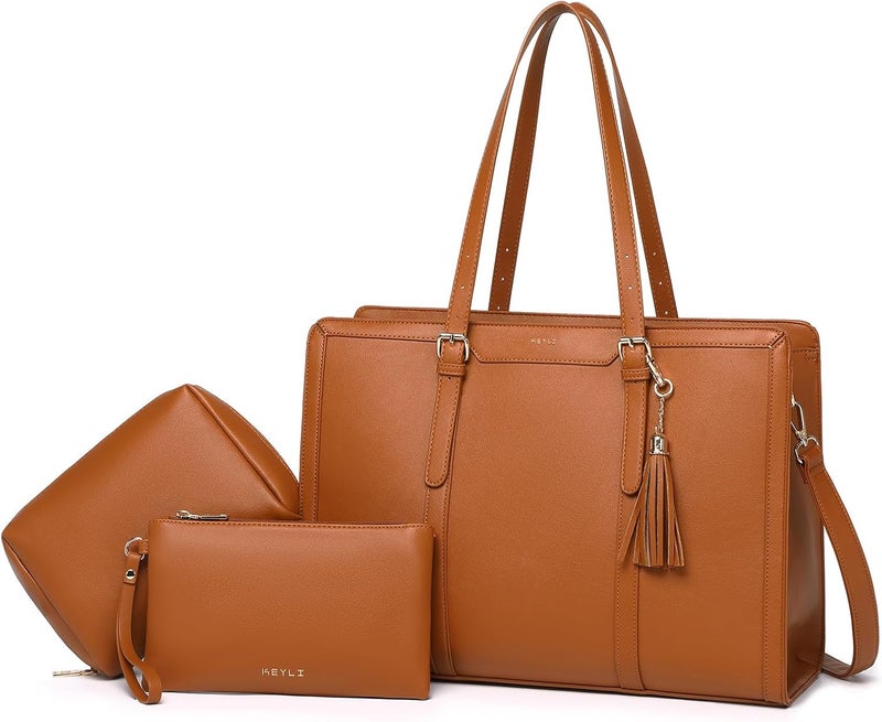 Keyli 4pc Sets Laptop Bag for Women Large Leather Laptop Briefcase with USB Charging Port Computer Shoulder tote Bags Purse - Image 1